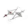 FireBrick Enamel Bat with Cross Pendant Necklace & Dangle Earrings SJEW-G081-03AS-6