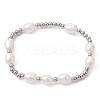 4Pcs 4 Style Natural Pearl & Brass Beaded Stretch Bracelets Set for Women BJEW-JB09662-02-3