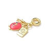 Brass Hot Pink Enamel European Dangle Charms KK-I371-14G-2