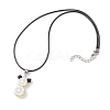 Glass Seed Beads & Glass Pearl Round Beaded Bear Pendant Waxed Cotton Cord Necklaces for Women Men NJEW-MZ00126-05-4