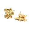 Leaf Brass Micro Pave Clear Cubic Zirconia Stud Earring Findings KK-D102-04G-2