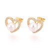 925 Sterling Silver Micro Pave Clear Cubic Zirconia Hear Stud Earrings STER-N016-78G-1