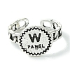 Flat Round with Word W Panel Alloy Open Cuff Finger Ring for Women RJEW-K275-14AS-2