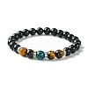 2Pcs 2 Style Dyed Natural Tiger Eye & Black Onyx Round Beaded Stretch Bracelets Set BJEW-TA00439-2