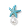Dyed Synthetic Turquoise Starfish & ABS Plastic Imitation Pearl Pendants PALLOY-JF03794-3