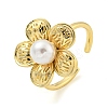 Flower ABS Plastic Imitation Pearl Beaded Open Cuff Ring RJEW-P106-01G-1