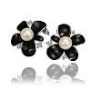 Flower Real Platinum Plated Tin Alloy Rhinestone Pearl Enamel Ear Studs For Women EJEW-BB13560-6
