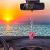 Plush Cloth Fabric Round & Polymer Clay Rhinestone Heart Pendant Hanging Ornament HJEW-DR00079-6