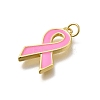 October Breast Cancer Pink Awareness Ribbon Brass Enamel Pendants LS-KK-S517-04F-G-2