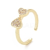 Clear Cubic Zirconia Heart Bowknot Open Cuff Ring RJEW-E072-06G-1