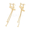 Clear Cubic Zirconia Cat and Fish with Long Tassel Dangle Stud Earrings EJEW-K090-02G-1