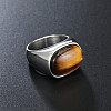 304 Stainless Steel with Natural Tiger Eye Finger Rings for Men FS-WG155DB-03-1