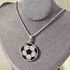 201 Stainless Steel Black Enamel Football Pendant Box Chain Necklaces NJEW-H055-05P-1