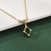 304 Stainless Steel Green Cubic Zirconia Pendant Necklaces for Women NJEW-C078-01E-G-1