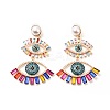 Rhinestone Double Evil Eye Dangle Stud Earrings with Acrylic Pearl Beaded LS-EJEW-J045-03A-KCG-1