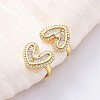Heart Brass Micro Pave Clear Cubic Zirconia Cuff Earrings EJEW-H158-21G-2