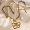 304 Stainless Steel Flower Pendant Necklaces NJEW-Z096-02G-1