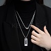 Rectangle & 3 Ring Stainless Steel Pendant Double Layer Necklaces for Women FS-WG0A6F5-02-1