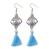 Lantern Glass Seed with Handmade Polyester Cotton Tassel Dangle Earrings EJEW-MZ00671-2