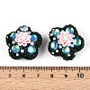 Flower Shape Polymer Clay Rhinestone Beads CLAY-U023-01G-3