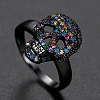 Cubic Zirconia Skull Finger Ring SKUL-PW0002-032A-02EB-1