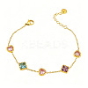 304 Stainless Steel Pave Colorful Cubic Zirconia Rhombus Heart Link Bracelets for Women WG7C819-01-5
