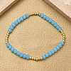 Brass & Glass Round Beaded Stretch Bracelets for Women BJEW-F515-04G-3