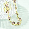 304 Stainless Steel Flat Round Acrylic Rhinestone Cup Chain Anklets for Women AJEW-B031-02G-01-2