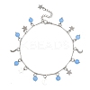 201 Stainless Steel Moon Star & Natural Dyed Malaysia Jade Round Charm Brass Bar Link Chain Anklets AJEW-AN00732-02-2