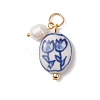 Handmade Porcelain with Natural Cultured Freshwater Pearl Pendants PALLOY-JF05047-1