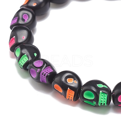 Acrylic Skull Beaded Stretch Bracelet BJEW-JB08544-1