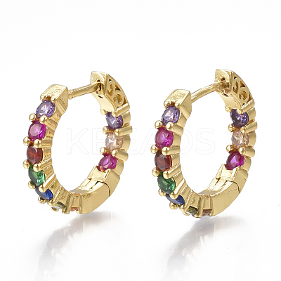 Brass Micro Pave Cubic Zirconia(Random Mixed Color) Hoop Earrings EJEW-S201-58-1