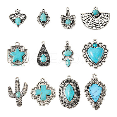 24Pcs 12 Styles Synthetic Turquoise Pendants FIND-TA0001-79-1