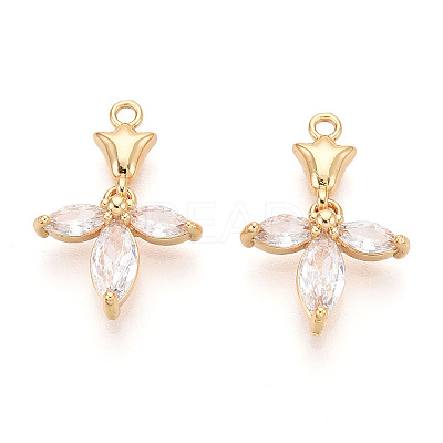 Brass Micro Pave Clear Cubic Zirconia Pendants KK-T078-05G-02-1