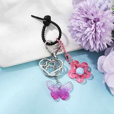 Acrylic Butterfly & Resin Flower Pendant Keychains KEYC-YW00179-06-1