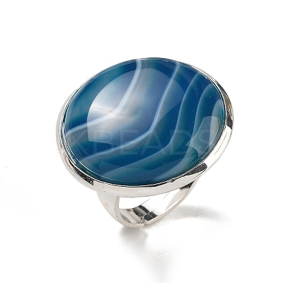 Natural Banded Agate Round Adjustable Rings RJEW-K371-09S-27-1