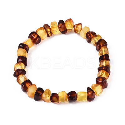 Natural Amber Beaded Stretch Bracelets for Men Women BJEW-T018-22-1