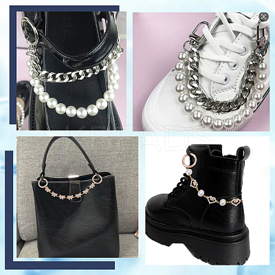 4Pcs 2 Styles Butterfly Heart Alloy Crystal Rhinestone & ABS Imitation Pearl Shoe Chain Decorations HJEW-AR00020-1