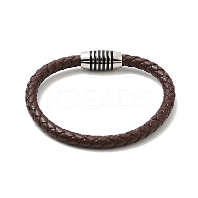 Leather Braided Cord Bracelet with 304 Stainless Steel Magnetic Column Clasps for Men Women BJEW-C021-02-P-1