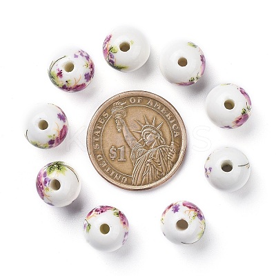Floral Printed Porcelain Beads CFF042Y-1