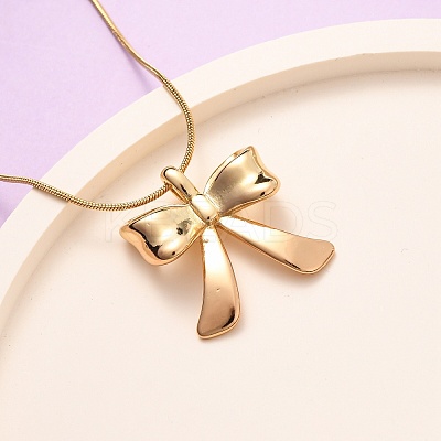 304 Stainless Steel Bowknot Pendant Snake Chain Necklaces for Women NJEW-F354-06G-1