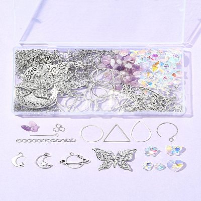 DIY Natural Lepidolite/Purple Mica Stone Beads & Stainless Steel Earring Making Kits DIY-FS0008-13-1