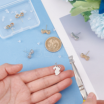4 Pairs 2 Colors Rack Plating Brass Micro Pave Clear Cubic Zirconia Earring Findings KK-DC0001-37-1