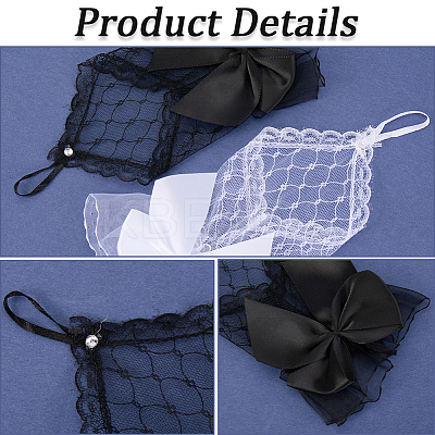 2 Pairs 2 Colors Polyester Bowknot Lace Gloves AJEW-GF0010-62-1