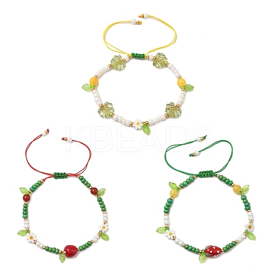 3Pcs 3 Styles Glass Seed Beads & Lampwork Beads Braided Bead Bracelets for Women BJEW-MZ00212-1