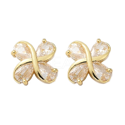 Flower Brass Micro Pave Clear Cubic Zirconia Stud Earrings EJEW-U064-03G-1