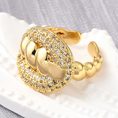Brass Micro Pave Cubic Zirconia Adjustable Open Cuff Rings for Women RJEW-K292-05G-1