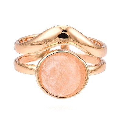 Round Natural Rose Quartz Finger Rings RJEW-N046-10B-1