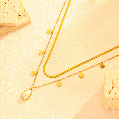 Summer 304 Stainless Steel & White Acrylic Pendant Double Layered Necklaces for Women NJEW-U044-02B-G-1