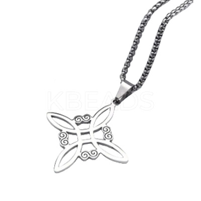 Witches Knot 304 Stainless Steel Pendant Necklaces & Hoop Earrings & Rings Sets FS-WGFB126-01-1